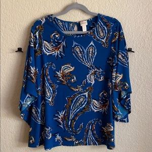 Chico’s: NWT Opulent Paisley 3/4” Flare Sleeve Top